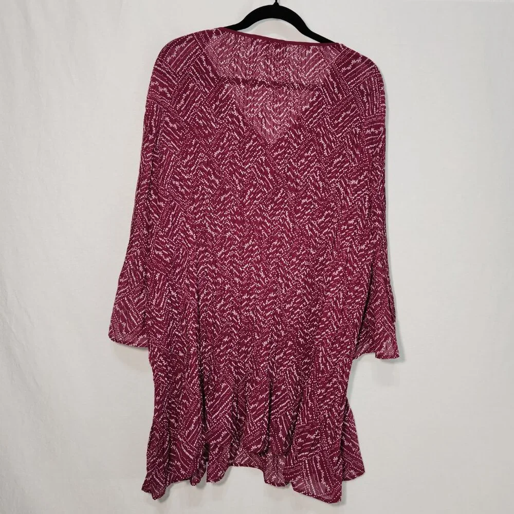 WOMAN WITHIN Flowy Crinkle Pink/White Studs Bell Sleeve Tunic Blouse Top Size 2X - Picture 2 of 16